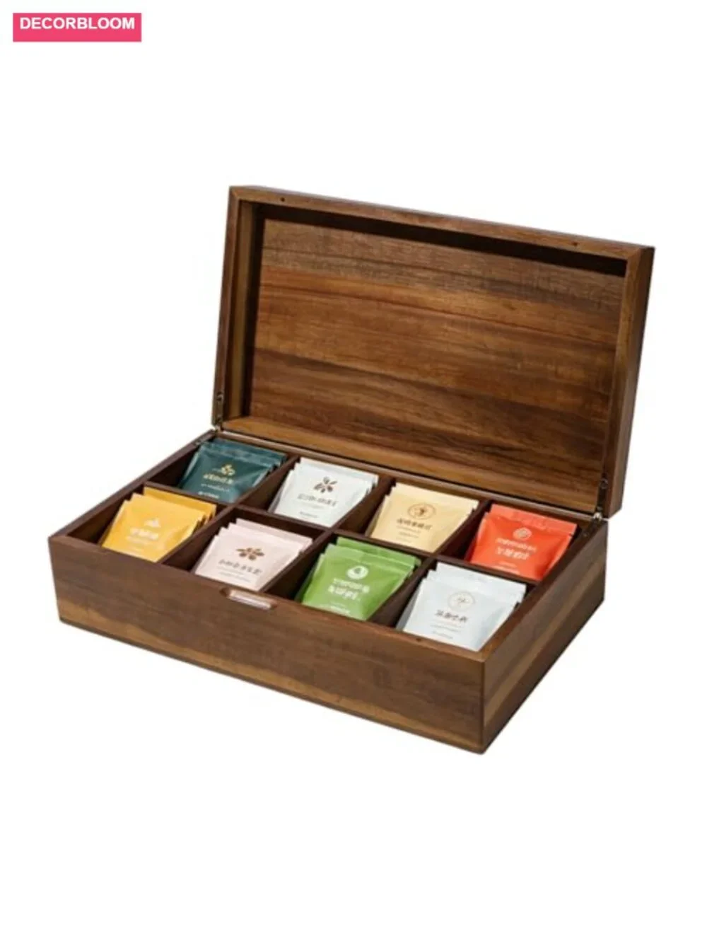 Acacia Wooden Tea Bag Organizer with Magnetic Lid, 8 Adjustable Compartments